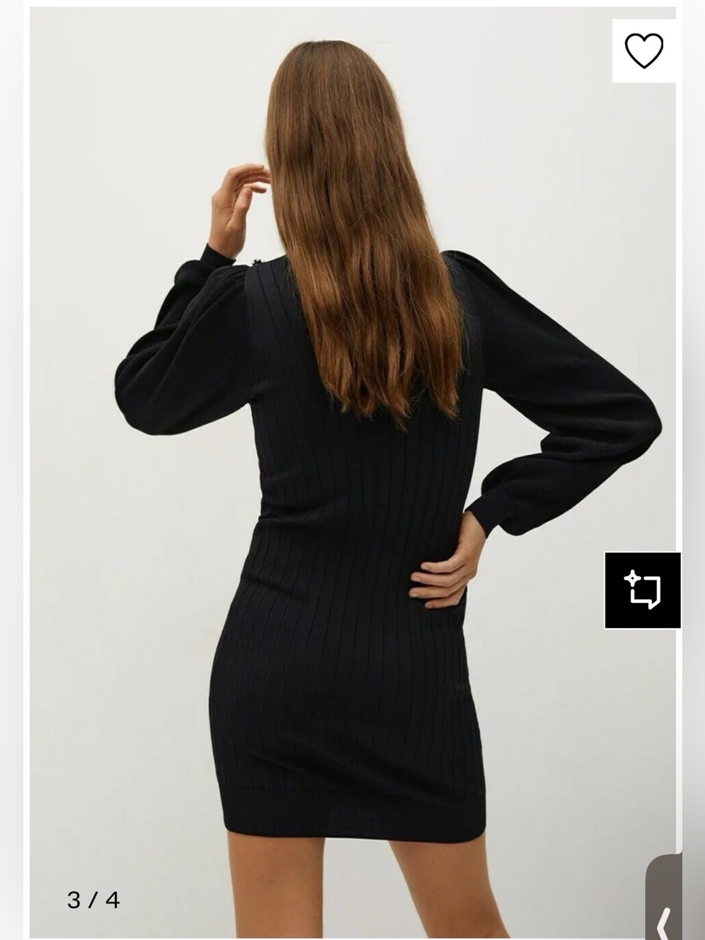 NWNT Mango - Black Long Sleeve Ribbed Mini Dress - Picture 4 of 6